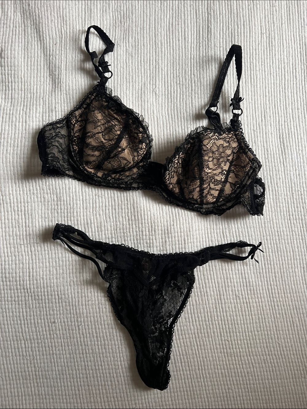 Chantal Thomass Black Lace Sheer Bra & Thong Set - Women Intimates